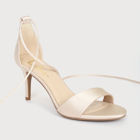 Lulu's Clairee Champagne Satin Lace-Up Heels - Picture 6 of 8